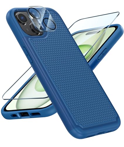 FNTCASE für iPhone 14 Handyhülle: iPhone 15 Stoßfest Fallschutz Hülle Dual Layer Rugged Schutzhülle Robust PC Hardcase und Weiche TPU Cover Rundumschutz Outdoor Handyhüllen - Blau von FNTCASE