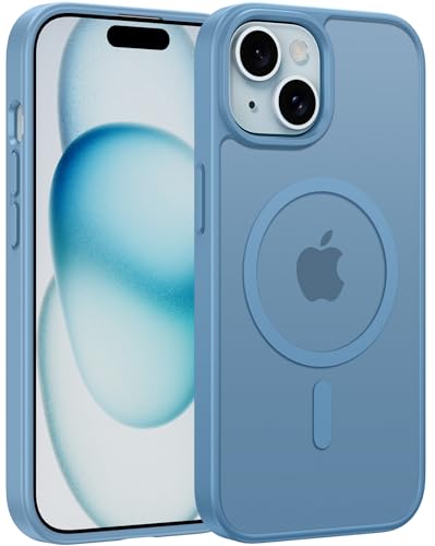 FNTCASE für iPhone 15 Hülle Magnetisch: iPhone 14 Handyhülle Matt Durchscheinende Rückseite Dünne Handyhülle Militärstandard Fallschutz Stoßfest Case Robust Kratzfest Schutzhülle (Hellblau) von FNTCASE
