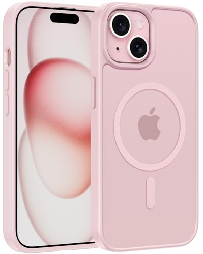 FNTCASE für iPhone 15 Hülle Magnetische: iPhone 14 Handyhülle Translucent Matte Militär Fallschutz Anti Vergilbung Handyhülle - Robuste langlebige Stoßfeste Dünne Schutzhülle (Rosa/6.1 Zoll) von FNTCASE