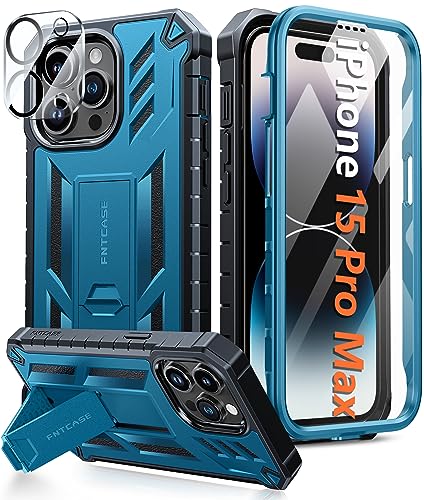 FNTCASE für iPhone 15-Pro-Max Hülle: Military Grade Handyhülle für iPhone 15 Pro Max mit Ständer Multifunktion Schutzhülle 360 Rundumschutz Outdoor Case 6,7 Zoll-Blau von FNTCASE