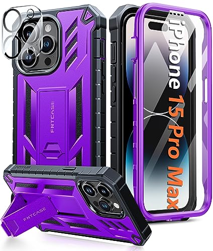 FNTCASE für iPhone 15-Pro-Max Hülle: Military Grade Handyhülle für iPhone 15 Pro Max mit Ständer Multifunktion Schutzhülle 360 Rundumschutz Outdoor Case 6,7 Zoll-Lila von FNTCASE