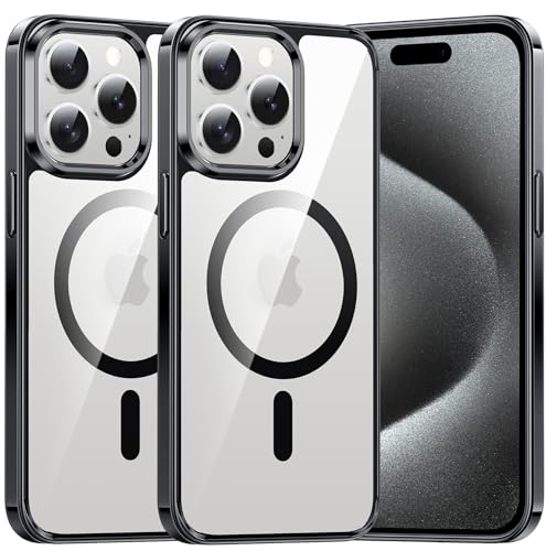 FNTCASE für iPhone 15-Pro-Max Klar Hülle: Handyhülle Magnetische Militär Fallschutz Anti Vergilbung Handyhülle - Robuste langlebige stoßfeste Schutzhülle 6,7 Zoll (Klar-Schwarz) von FNTCASE