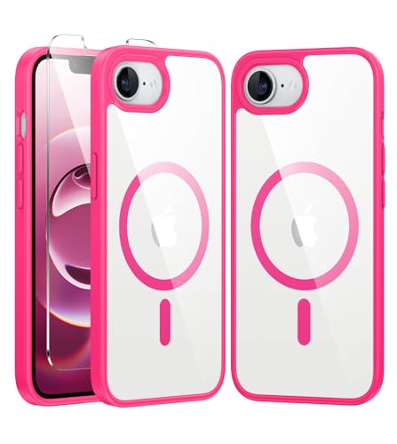 FNTCASE für iPhone 16e Phone Hülle: Magnet Klare Schlanke Schützende Transparent Handyhülle | Anti Vergilbung Hüllen Fallschutz Robuste Strapazierfähige Schutzhülle Tough(Heißes Pink) von FNTCASE