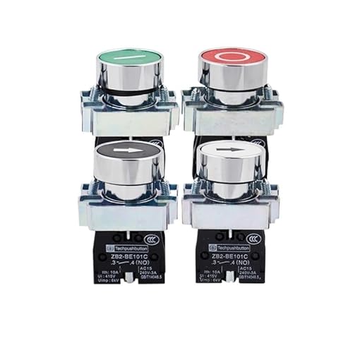 Mini Drucktastenschalter Momentaner Zurücksetzen 22mm 10A 1NA 1NC Start-Stopp-Schalter schwarz/weißer Pfeil (Green Start) von FNWXGMFZ