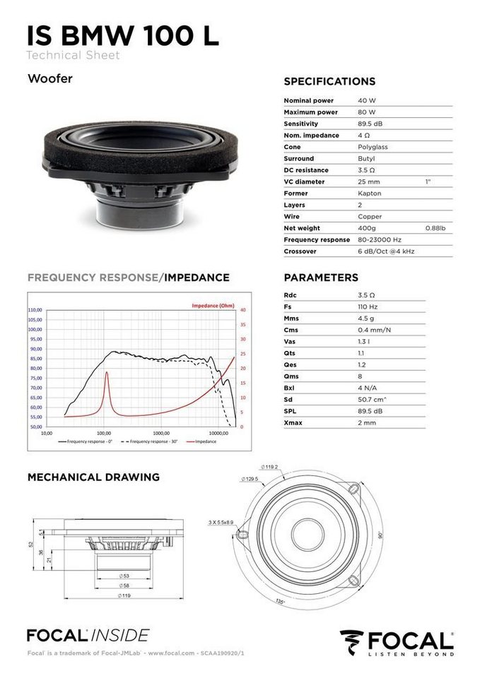 FOCAL IS BMW 100L BMW spezifisches 2-Wege Lautsprecher System 10cm Auto-Lautsprecher (40 W, Focal IS BMW 100L, BMW spezifisches 2-Wege Lautsprecher System 10cm) von FOCAL