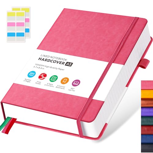 FOCUS DAY Notizbuch A5 Liniert, Tagebuch Leder, Hardcover 320 Seiten Dickes Journal Notizblock für Erwachsene Arbeit, Schreiben, Notizen, Lernen, Reisen, 14 x 21 cm, Rosa von FOCUS DAY