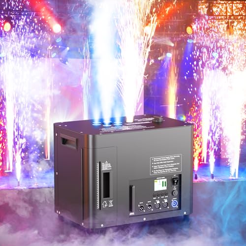 FODEXAZY 2400W Pyrotechnikmaschinen, 6 LED Perlen Nebelmaschine d-mx512 Cold Spark Machine Bühneneffekt Wunderkerze mit Funkfernbedienung für Hochzeit Party DJ Bühne Live (1 Stück) von FODEXAZY