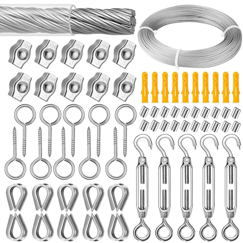 Drahtseilspanner-Set,2mm*40m Drahtseil, Drahtseilspanner aus Edelstahl 304,Drahtseilspanner mit Ösen zum Aufhängen von Lichterketten,Wäscheleinen,Vorhangseilen und Aufhängevorrichtungen für Leuchten Drahtseilspanner-Set,2mm*40m Drahtseil, Drahtseilspanner aus Edelstahl 304,Drahtseilspanner mit Ösen zum Aufhängen von Lichterketten,Wäscheleinen,Vorhangseilen und Aufhängevorrichtungen für Leuchten von FOGARI