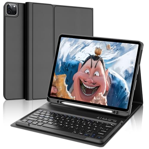 FOGARI Hülle mit Tastatur für iPad Pro 12.9 (6/5/4/3 Gen), Deutsches QWERTZ, Magnetisch Abnehmbarer Bluetooth Tastatur für iPad 12,9 Zoll, Schwarz von FOGARI
