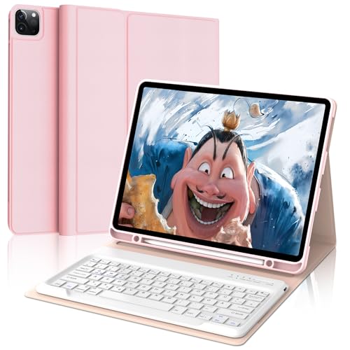 FOGARI Hülle mit Tastatur für iPad Pro 12.9 (6/5/4/3 Gen), Deutsches QWERTZ, Magnetisch Abnehmbarer Bluetooth Tastatur für iPad 12,9 Zoll, Rosa von FOGARI