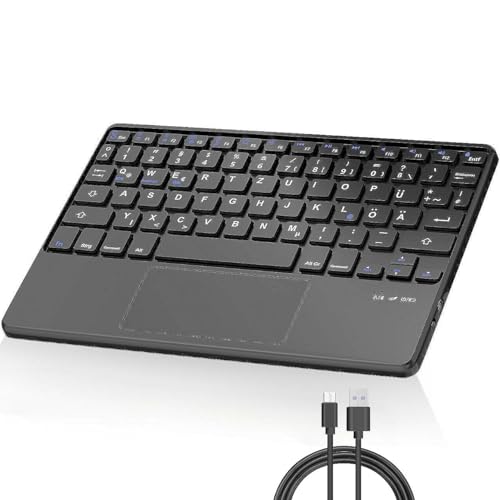 FOGARI Kabellos Bluetooth Tastatur mit Trackpad - QWERTZ Touchpad Tastatur Kompatibel mit iPad 9.7/10.2/Pro 11/Pro 12.9/iPad Air, Samsung/Huawei/Xiaomi Pad, Schwarz von FOGARI