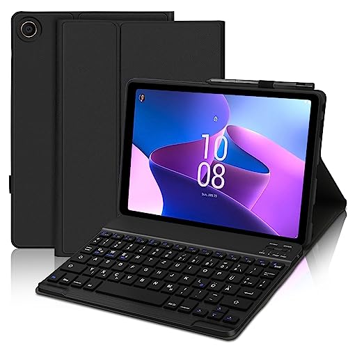 FOGARI Tastatur Hülle für Lenovo Tab M10 Plus (3rd Gen) 10.6'', Deutsches QWERTZ Bluetooth Dünn Tastatur, Slim Schutzhülle mit Magnetisch für Lenovo Tab M10 Plus 2022, Schwarz von FOGARI