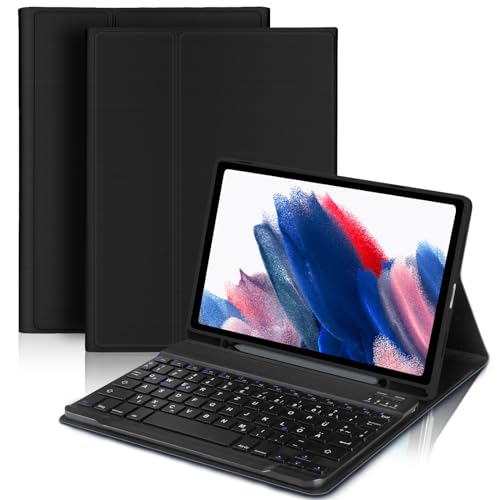 FOGARI Tastatur Hülle für Samsung Galaxy Tab A8 10.5‘’ - Schutzhülle mit Pencil Halter, Magnetisch Abnehmbarer Tastatur mit QWERTZ Layout für Tab A8 10.5 Zoll 2022 SM-X200/X205/X207 Tablet, Schwarz von FOGARI