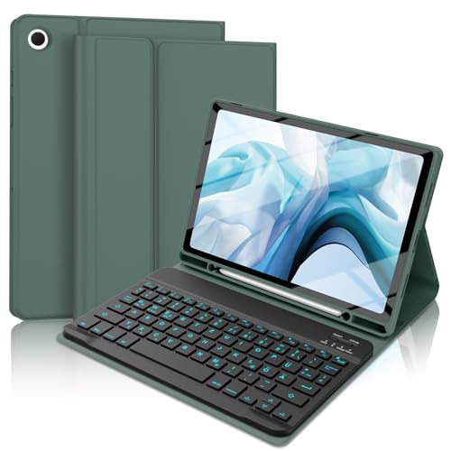 FOGARI Tastatur Hülle für Samsung Galaxy Tab A8 - [QWERTZ Deutsches], Abnehmbar Tastatur Schutzhülle mit Pencil Halter für Samsung Galaxy Tab A8 10,5'' 2022 SM-X200/ X205/ X207, Dunkelgrün von FOGARI