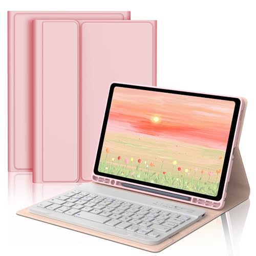 FOGARI Tastatur Hülle für Samsung Galaxy Tab A9 2023 8.7 Zoll Tablet - Tastatur für Galaxy Tab A9 (SM-X110/X115/X117), Schutzhülle mit Pencil Halter, Abnehmbarer Tastatur QWERTZ Layout - Rosa von FOGARI