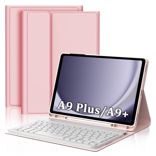FOGARI Tastatur Hülle für Samsung Galaxy Tab A9 Plus 2023 11 Zoll Tablet - Tastatur für Samsung Galaxy Tab A9+ 11 Zoll,Schutzhülle mit Pencil Halter, Abnehmbarer Tastatur QWERTZ Layout - Rosa von FOGARI