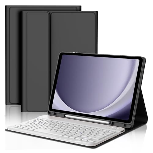 FOGARI Tastatur Hülle für Samsung Galaxy Tab A9 Plus 2023 11 Zoll Tablet - Tastatur für Samsung Galaxy Tab A9+ 11 Zoll,Schutzhülle mit Pencil Halter,Abnehmbarer Tastatur QWERTZ Layout, Schwarz+Weißem von FOGARI