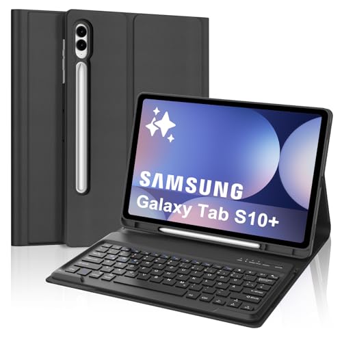 FOGARI Tastatur Hülle für Samsung Galaxy Tab S10 Plus 2024, Keyboard Cover mit Magnetisch Abnehmbarer Deutscher Bluetooth Tastatur für Samsung Galaxy Tab S10+ 12.4'' 2024, Schwarz von FOGARI