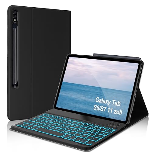 FOGARI Tastatur Hülle für Samsung Galaxy Tab S8 Tablet 11 Zoll - Tastatur Hülle für Samsung Galaxy Tab S7, Deutscher Tastatur Magnetisch Abnehmbarer mit Hintergrundbeleuchtung, Schwarz von FOGARI