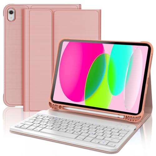 FOGARI Hülle mit Tastatur für iPad 10 Generation 2022/11 Generation A16 2025 (10.9/11 Zoll), QWERTZ Deutsches Magnetisch Abnehmbarer Tastatur Hülle für iPad 11./10. Gen, Rosa von FOGARI