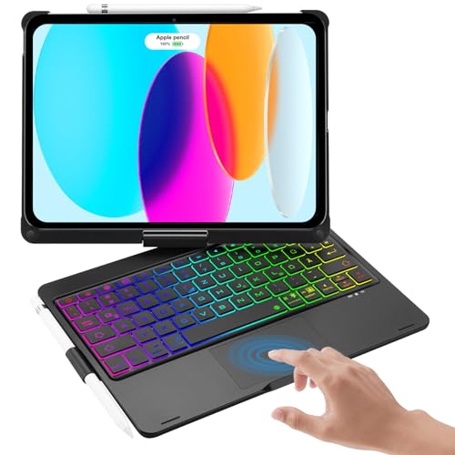 FOGARI Tastatur Hülle für iPad 10. Generation 2022 | Multi-Touch Trackpad | 3-Zone 7 Farben Beleuchtete | iPad 10. Generation 10.9 Zoll 2022 Hülle mit Tastatur, QWERTZ Layout, Schwarz von FOGARI