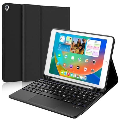 FOGARI Tastatur Hülle für iPad 10.2 Zoll - iPad 9. Generation Tastatur mit Touchpad - Wiederaufladbar QWERTZ Tastatur für iPad 9./8./7. Generation - Schwarz von FOGARI