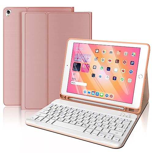 FOGARI Tastatur Hülle für iPad 6. Generation, iPad 5. Generation,iPad Pro 9.7,iPad Air 2,iPad Air 1, QWERTZ Deutsches Layout Magnetisch Abnehmbarer Tastatur mit PU Leder Schützhülle, Roségold von FOGARI