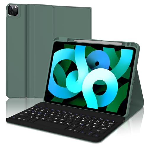 FOGARI Tastatur Hülle für iPad Pro 11 - Tastatur für iPad Air 5/Air 4 10.9'' - Schutzhülle mit Pencil Halter, Abnehmbarer Tastatur mit QWERTZ Layout für iPad Pro 11 4./3./2./1 Gen, Dunkelgrün von FOGARI