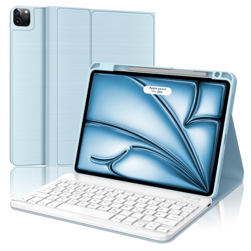 FOGARI Tastatur Hülle für iPad Pro 11 - Tastatur für iPad Air 5/Air 4 10.9'' - Schutzhülle mit Pencil Halter, Magnetisch Abnehmbarer Tastatur mit QWERTZ Layout für iPad Pro 11 4./3./2./1 Gen, Hellblau von FOGARI