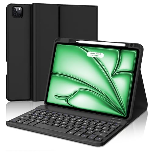 FOGARI Tastatur Hülle für iPad Air 6 11 Zoll (M2 2024) | iPad Pro 11 2022-2018 Tastatur für iPad Air 5/Air 4 - Schutzhülle mit Pencil Halter,Magnetisch Abnehmbarer Tastatur mit QWERTZ Layout,Schwarz von FOGARI