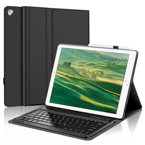 FOGARI Tastatur Hülle für iPad Pro 12.9 1./2. Generation (2015/2017) - Deutsches QWERTZ Layout, Magnetisch Abnehmbar, Schwarz von FOGARI