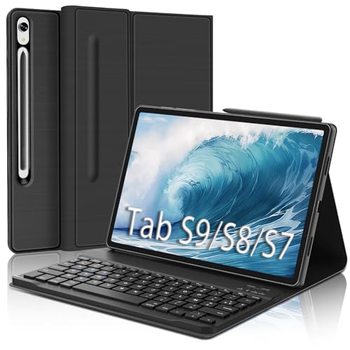 FOGARI Tastatur Tablet Samsung Tab S9 11 Zoll – Schutzhülle Tastatur Samsung Galaxy Tab S8 5G 2022/S7 11 Zoll, Französisches AZERTY, magnetisch, Bluetooth, kabellos, Schwarz von FOGARI