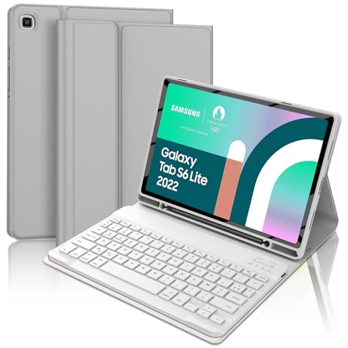 FOGARI Tastatur für Samsung Galaxy Tab S6 Lite 2022/2020 – AZERTY Tastatur – Hellgrau von FOGARI