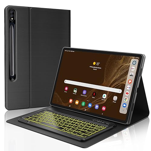 FOGARI Tastatur für Samsung Galaxy Tab S8 Ultra 14,6 Zoll (35,6 cm), AZERTY-Tastatur, Hintergrundbeleuchtung, Bluetooth, kabellos, für Samsung Galaxy Tab S8 Ultra 5G 2022 Tablet, Schwarz von FOGARI