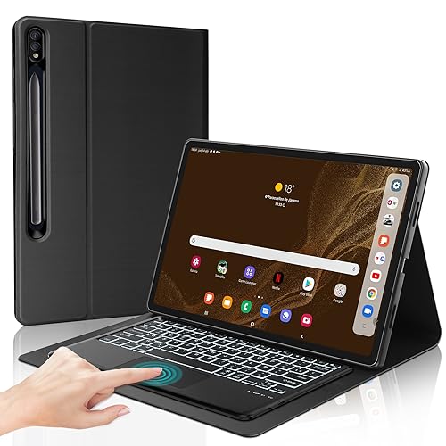 FOGARI Tastatur für Samsung Galaxy Tab S8 Ultra 14,6 Zoll (35,6 cm), AZERTY-Tastatur, Hintergrundbeleuchtung, Bluetooth, kabellos, mit Touchpad für Samsung Galaxy Tab S8 Ultra 5G 2022 Tablet, Schwarz von FOGARI