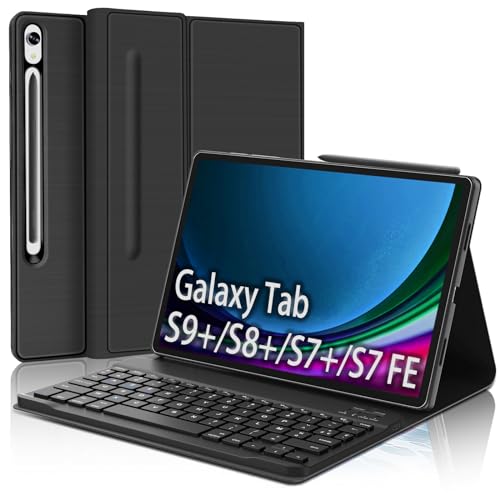 FOGARI Tastatur für Samsung Galaxy Tab S9 Plus 12,4 Zoll – AZERTY Französische Tastatur, magnetisch, Bluetooth, kabellos, Schutzhülle für Samsung Tab S9 Plus/S8 Plus/S7 FE/S7 Plus, Schwarz von FOGARI