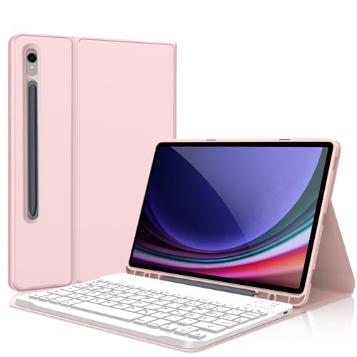 FOGARI Tastatur für Samsung Galaxy Tab S9 - Tastatur für Samsung Galaxy Tab S9 FE - Schutzhülle mit Pencil Halter, Abnehmbarer Tastatur QWERTZ Layout - Rosa von FOGARI