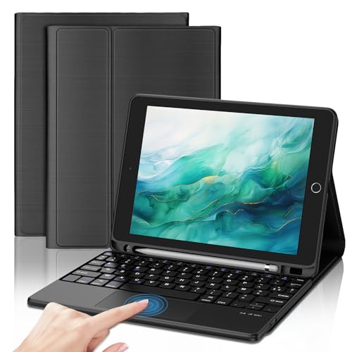FOGARI Tastatur für iPad 6. Generation – Tastatur iPad 6/5. Generation mit Touchpad – iPad Pro 9.7/iPad Air 2 abnehmbare Tastatur mit Hülle, Schwarz von FOGARI