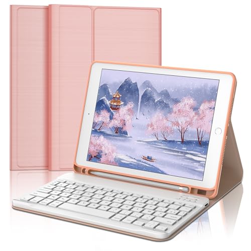 FOGARI Tastatur für iPad 9. Generation – Tastatur für iPad 8. Generation, AZERTY-Tastatur, kabellos, Bluetooth, Rückseitenhülle, weich, Schutzhülle für iPad 10.2 9/8/7 Gen – Rosa von FOGARI