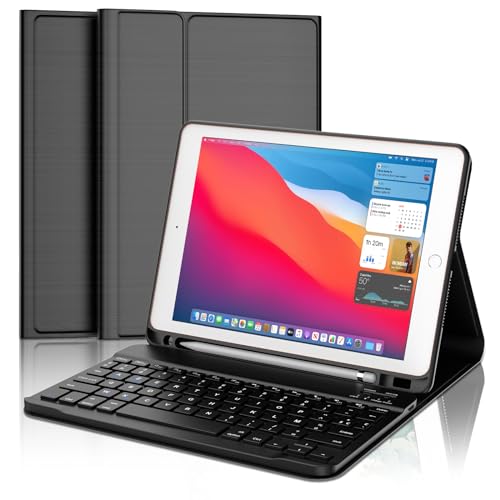FOGARI Tastatur für iPad 9. Generation – Tastaturhülle für iPad 10.2 – integrierter Stifthalter AZERTY-Tastatur Französisch Bluetooth abnehmbar für iPad 9. / 8. / 7. Generation, Schwarz von FOGARI
