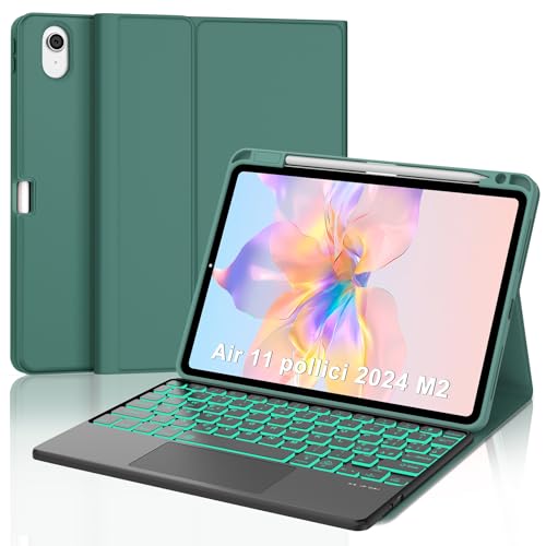 Tastaturhülle für iPad Air 11 Zoll (M2) 6. Gen 2024 – Tastatur mit Hintergrundbeleuchtung Bluetooth mit Touchpad, elegantes italienisches QWERTY-Design, integrierter Schutz mit Apple Pencil Slot – von FOGARI