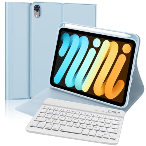 FOGARI Tastatur für iPad Mini 7 (A17 pro) 2024/Mini 6 2021 8.3 Zoll, QWERTZ Deutsches Tastatur Magnetische Kabelloser Bluetooth Abnehmbar für iPad 6a/7a Generazione 8.3 Zoll, Hellblau von FOGARI
