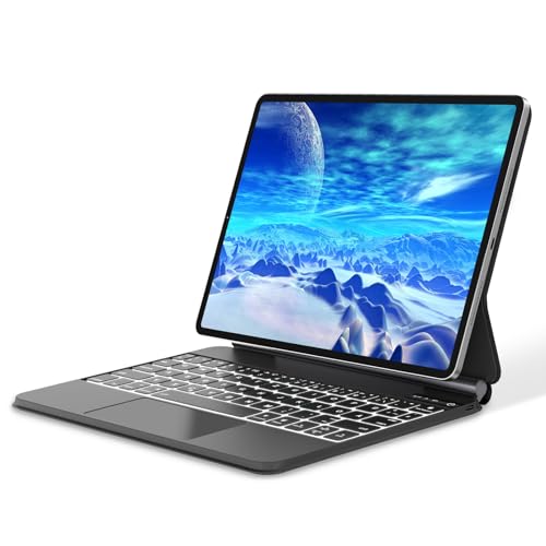 FOGARI Tastatur für iPad Pro 12.9 6./5./4./3. Gen - Magnetische Freischwebende Tastatur Hülle mit Trackpad, QWERTZ Layout Beleuchtung Tastatur iPad Pro 12.9 (2022/2021/2020/2018), Schwarz von FOGARI