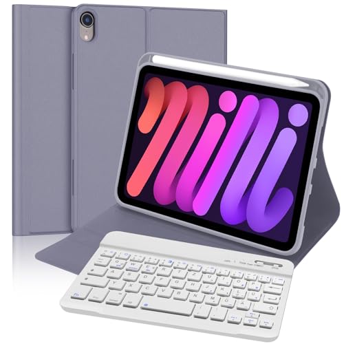 FOGARI Tastatur für iPad mini 7 (A17 pro) 2024/Mini 6 2021 8.3 Zoll, QWERTZ Deutsches Tastatur Magnetische Kabelloser Bluetooth Abnehmbar für iPad 6a/7a Generazione 8.3 Zoll, Begasungslila von FOGARI