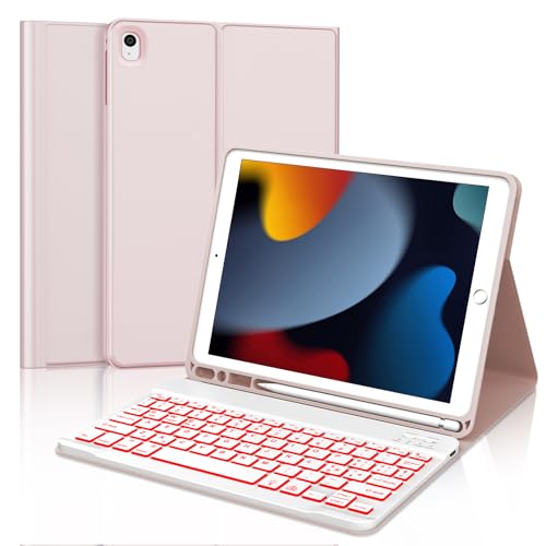 FOGARI Tastatur iPad 9 Generation, italienisches Layout mit Hintergrundbeleuchtung, für iPad 9/8/7 Generation 10.2, iPad Air 3, iPad Pro 10.5 – Smart Schutzhülle mit Stifthalter – Rosa von FOGARI