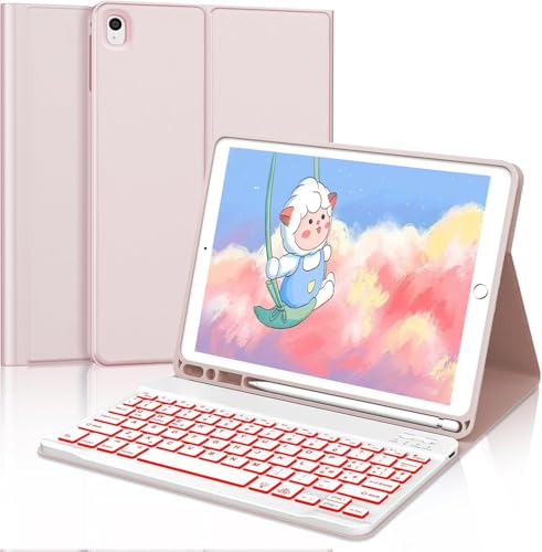 FOGARI Tastatur für iPad 9 Generation – Schutzhülle mit italienischem Layout mit Hintergrundbeleuchtung für iPad 9/8/7 Generation 10.2, iPad Air 3, iPad Pro 10,5 – Smart Hülle mit Stifthalter, Rosa von FOGARI