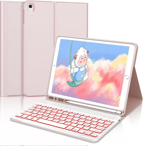 FOGARI Tastatur iPad 9 Generation, italienisches Layout mit Hintergrundbeleuchtung, für iPad 9/8/7 Generation 10.2, iPad Air 3, iPad Pro 10.5 – Smart Schutzhülle mit Stifthalter – Rosa von FOGARI