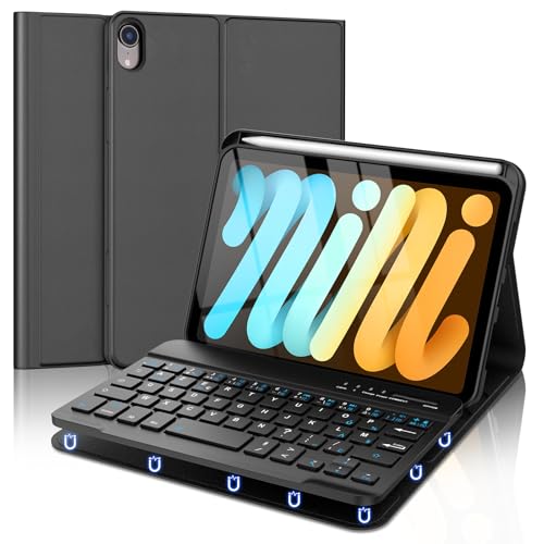 FOGARI Tastaturhülle für iPad Mini 7 (A17 Pro) 2024 / Mini 6 2021, französische AZERTY-Tastatur, abnehmbar, kabellose Bluetooth-Tastatur für iPad Mini 7/6 8,3 Zoll, Schwarz von FOGARI