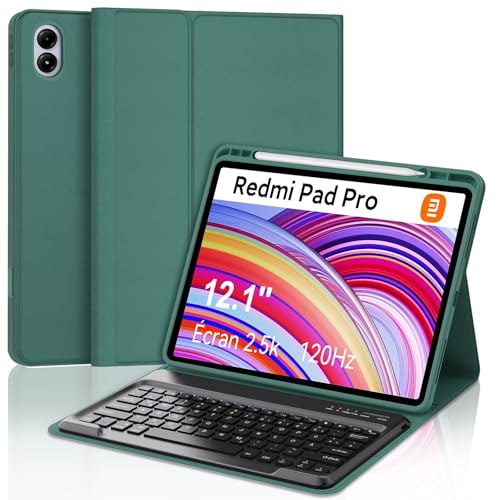FOGARI Xiaomi Redmi Pad Pro 12.1 Tastatur Hülle, Xiaomi Pad Poco 12.1 Zoll 2024,Magnetisch Abnehmbarer Tastatur mit QWERTZ Layout, Hülle mit Stifthalter für Redmi Pad Pro 12.1, Dunkelgrün von FOGARI