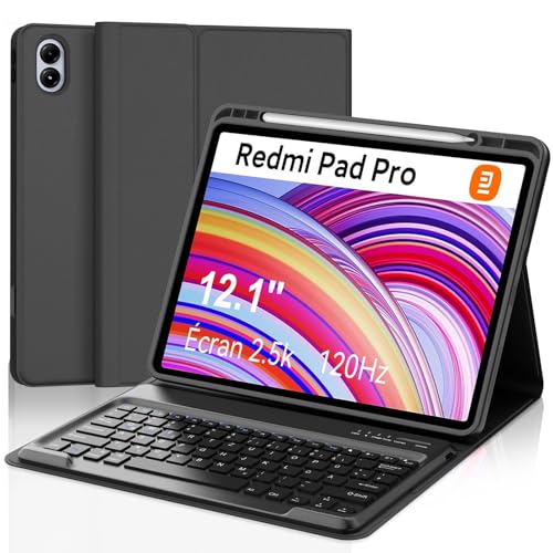 Xiaomi Redmi Pad Pro 12.1 Tastatur Hülle - Xiaomi Pad POCO 12.1 Zoll 2024,Magnetisch Abnehmbarer Tastatur mit QWERTZ Layout,Hülle mit Stifthalter für Xiaomi Pad POCO 12.1/ Redmi Pad Pro 12.1, Schwarz von FOGARI